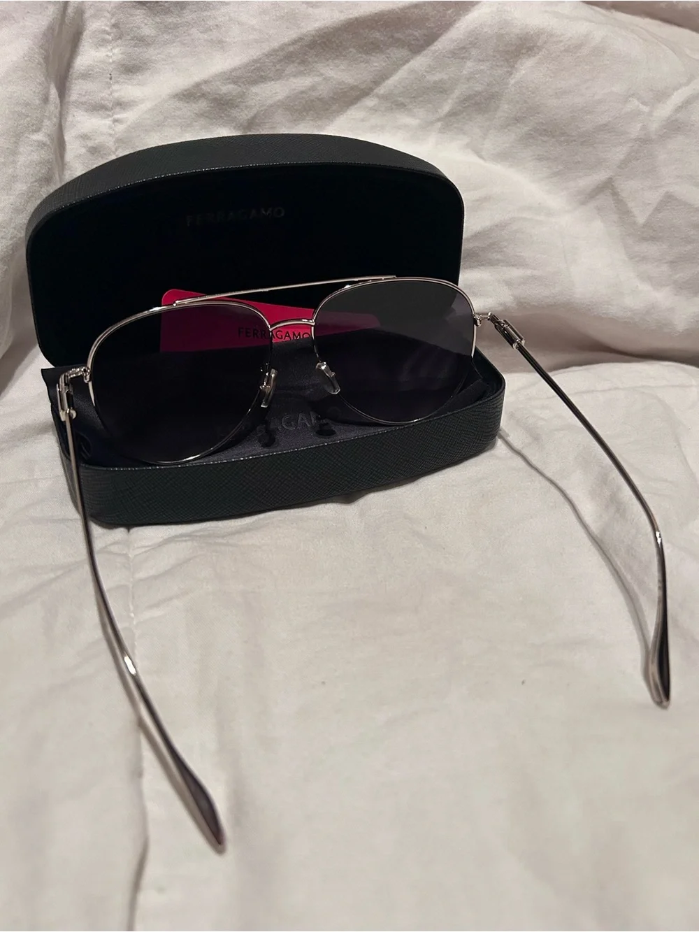 Salvatore Ferragamo Silver Metal Aviator Sunglasses with Gray Gradient Lenses